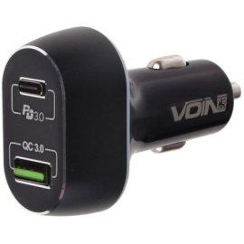 Автомобільний зарядний пристрій VOIN 63W, 1USB QC3.0 18W + 1PD 45W, 12/24V, фото 