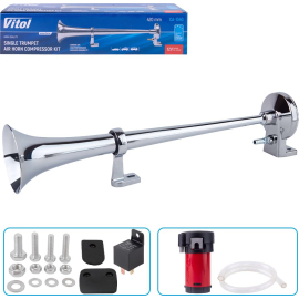 Сигнал пневматический Vitol CA-1340 1 дудка металл 12V/420mm, фото 