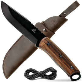 Нож Beaver Craft для бушкрафта из углеродистой стали с ореховой рукояткой и кожаными ножнами BSH4, фото 
