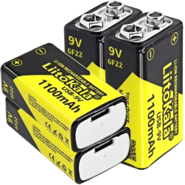Набор аккумуляторов LiitoKala Lii-USB-9V 1100mAh + USB Type-C кабель зарядки, 4 шт, фото 