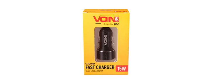 Автомобільний зарядний пристрій VOIN C-31209BK, 2USB 12/24V - 5V 3,1A + вольтметр, фото 2