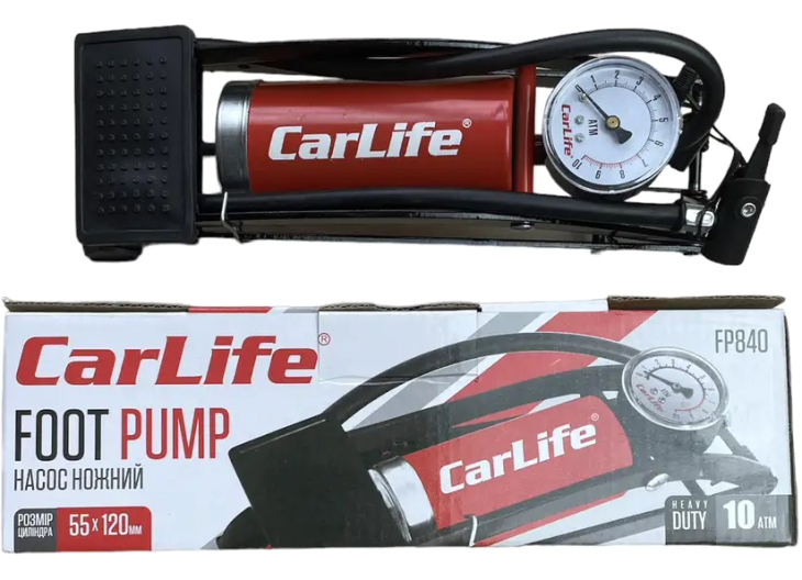 Насос ножной CarLife FP840 55ммx120мм, одноцилиндровый с манометром, фото 7