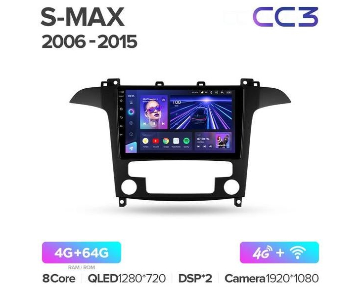 Штатная магнитола Teyes CC3 4+64Gb Ford S-MAX 1 2006-2015 (F1) 9", Линейка: CC3, Модификация: 4+64Gb, Комплектация: F1 Black, фото 2