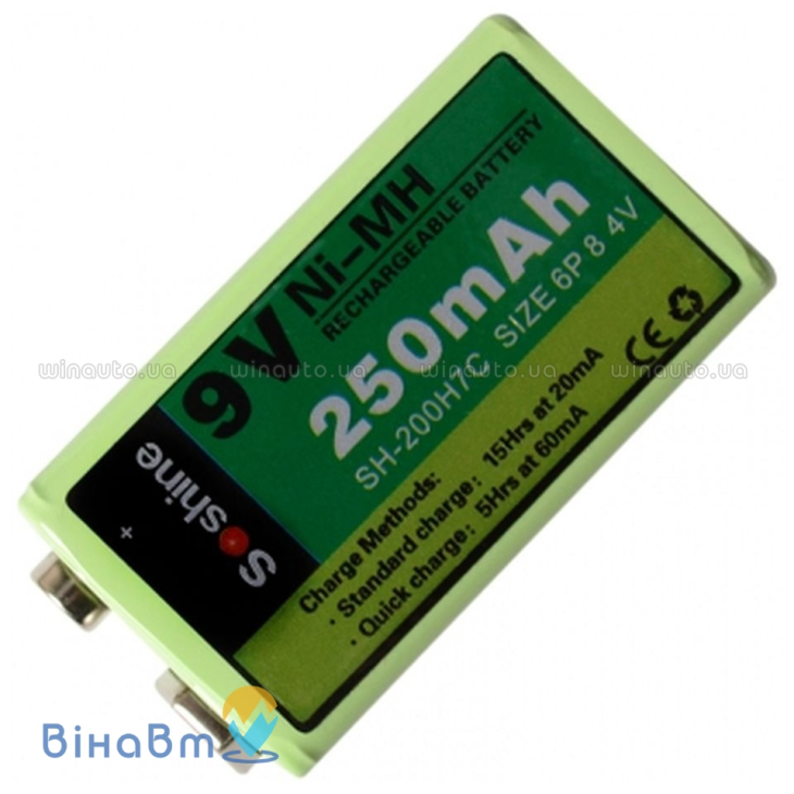 Аккумулятор никель-металлогидридный Ni-MH Крона (6F22) Soshine 8.4V (250mAh), фото 