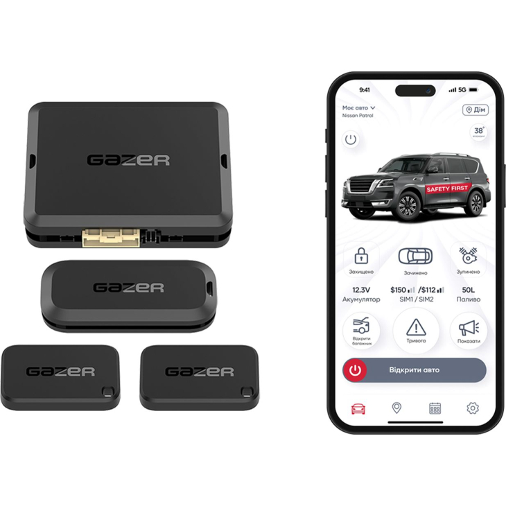 Автосигнализация Gazer S5 Straight с (4G LTE + GPS + BT Метки + Реле), фото 