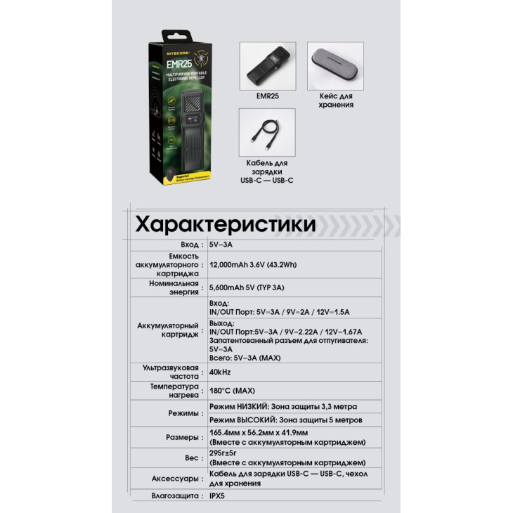 2в1 - Фумигатор беспроводной + Power Bank Nitecore EMR25 (QC 3.0, 12000mAh), фото 21