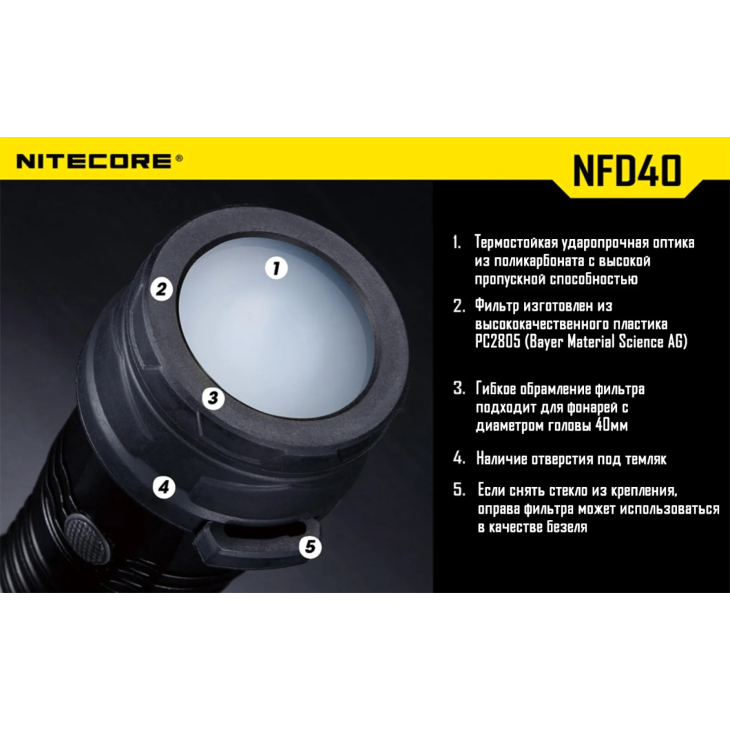 Диффузионный фильтр для фонарей Nitecore NFD40 40 мм, белый, фото 2